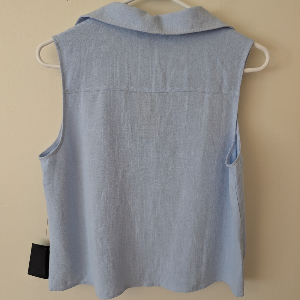 Lulus Womens Medium Sleeveless Button Down Blouse Blue NWT Preppy Academia - Picture 6 of 8
